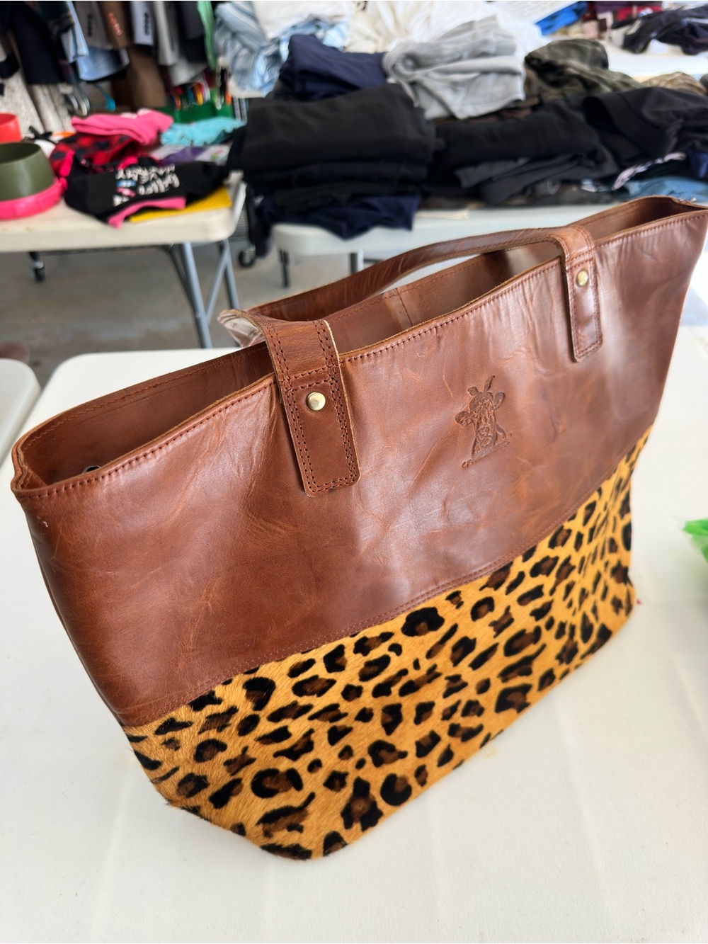 Brown Leather & Leopard-Print Tote Bag by Crazy Heifers